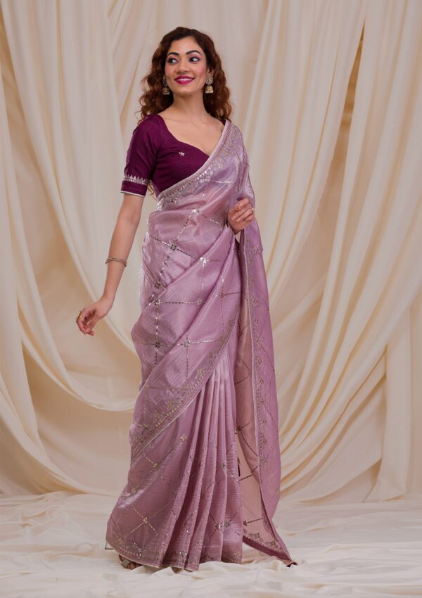 Lavender Gotapatti Organza Saree - Image 4