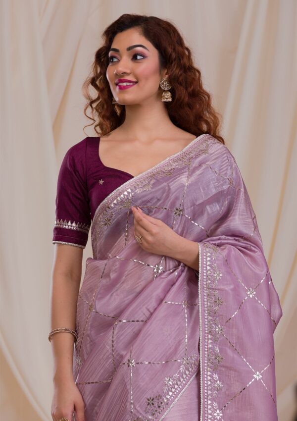 Lavender Gotapatti Organza Saree