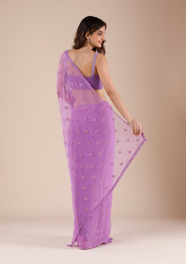 Lavender Stonework Chiffon Saree - Image 2