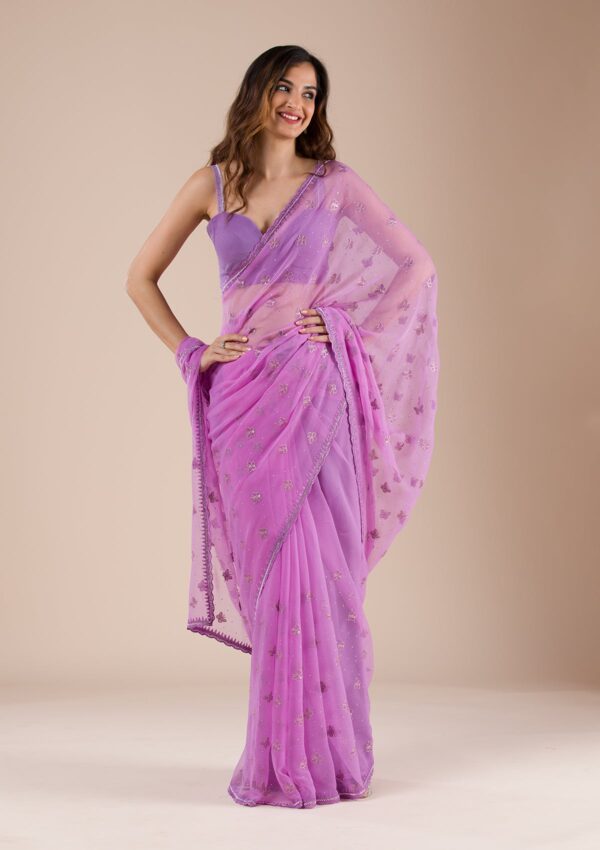 Lavender Stonework Chiffon Saree