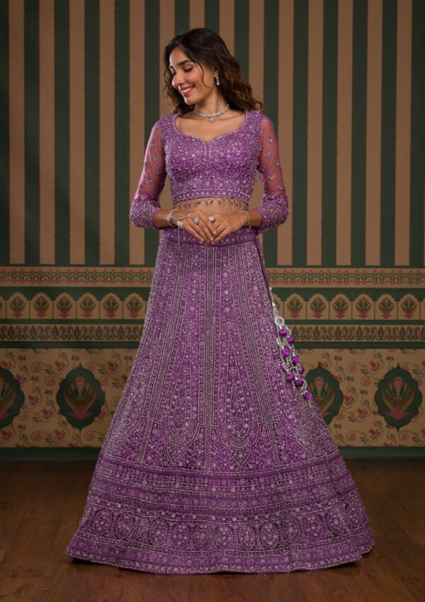 Lavender Stonework Net Readymade Lehenga - Image 4