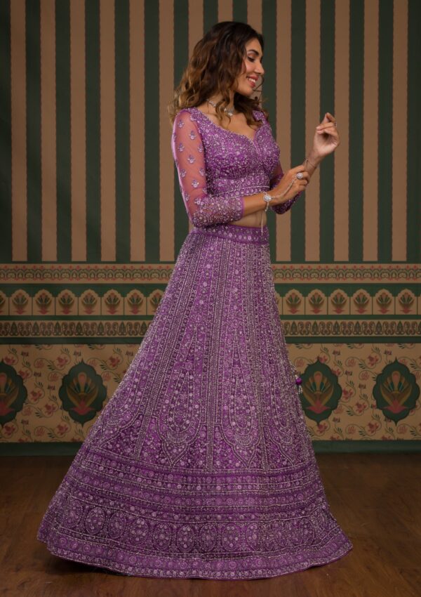 Lavender Stonework Net Readymade Lehenga - Image 3