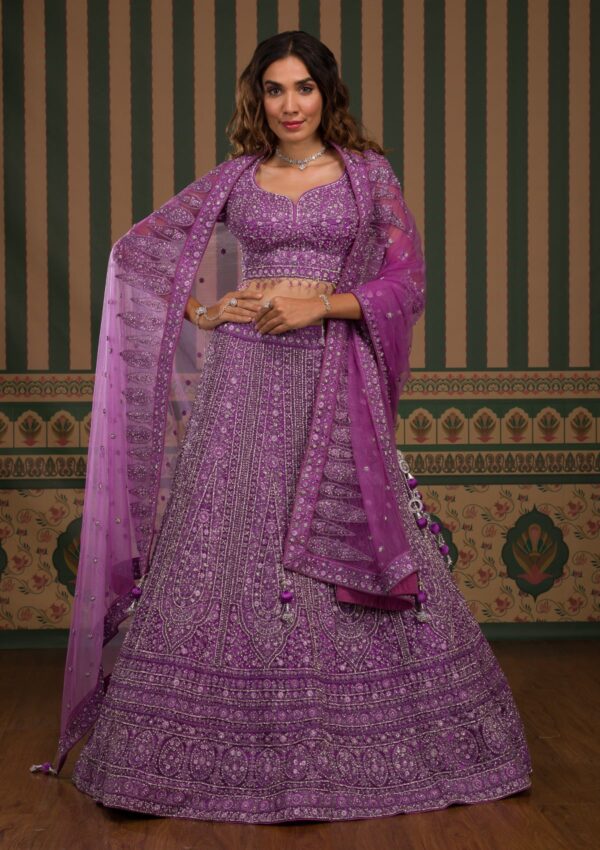Lavender Stonework Net Readymade Lehenga