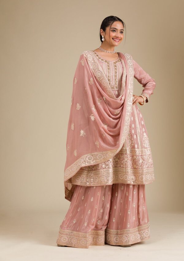 Light Brown Gotapatti Tissue Readymade Salwar Suit - Image 3
