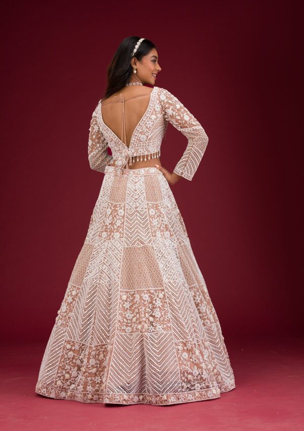 Light Brown Pearlwork Net Readymade Lehenga - Image 2