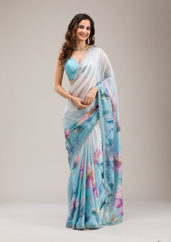 Sky Blue Stonework Georgette Saree - Image 2