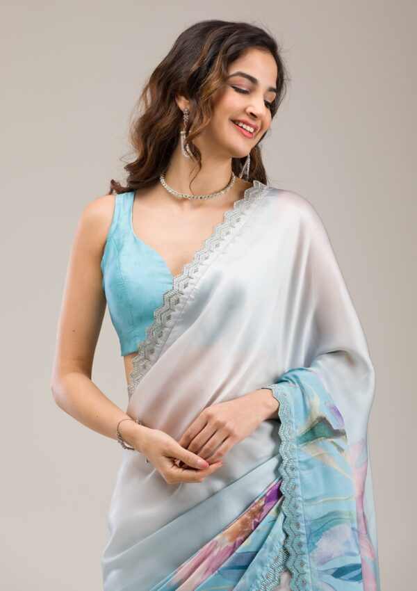 Sky Blue Stonework Georgette Saree - Image 4