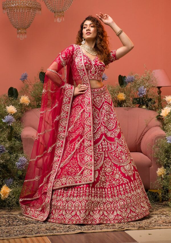 Maroon Zardosi Raw Silk Semi Stitched Lehenga - Image 3