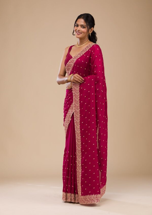 Maroon Zariwork Soft Silk Saree - Image 3