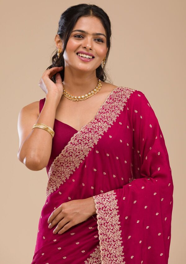 Maroon Zariwork Soft Silk Saree - Image 4