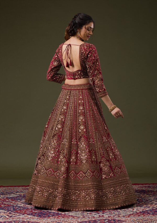 Maroon Zariwork Velvet Readymade Lehenga - Image 4