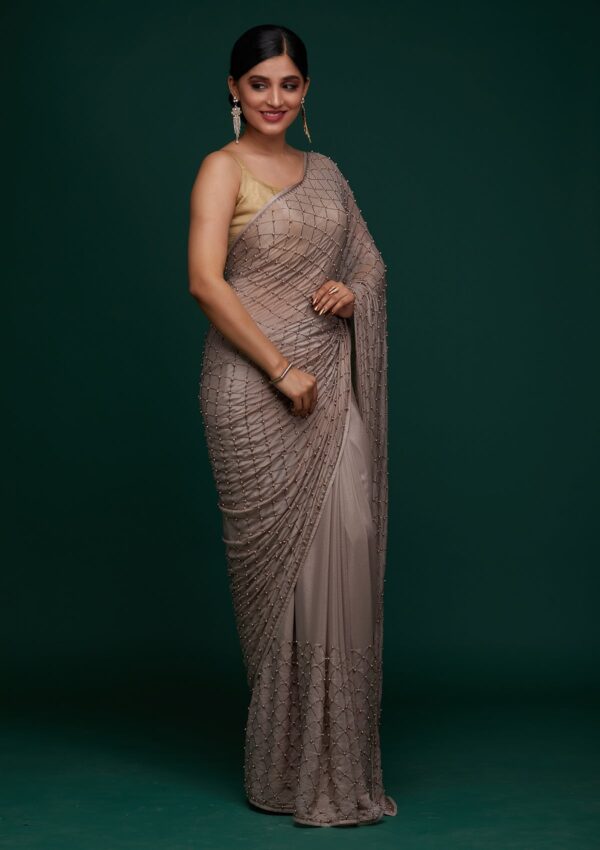 Mauve Work Semi Crepe Designer Saree - Image 2