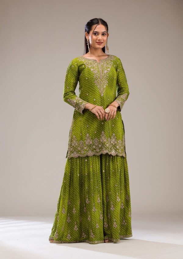 Mehendi Zariwork Semi Crepe Readymade Salwar Suit - Image 3