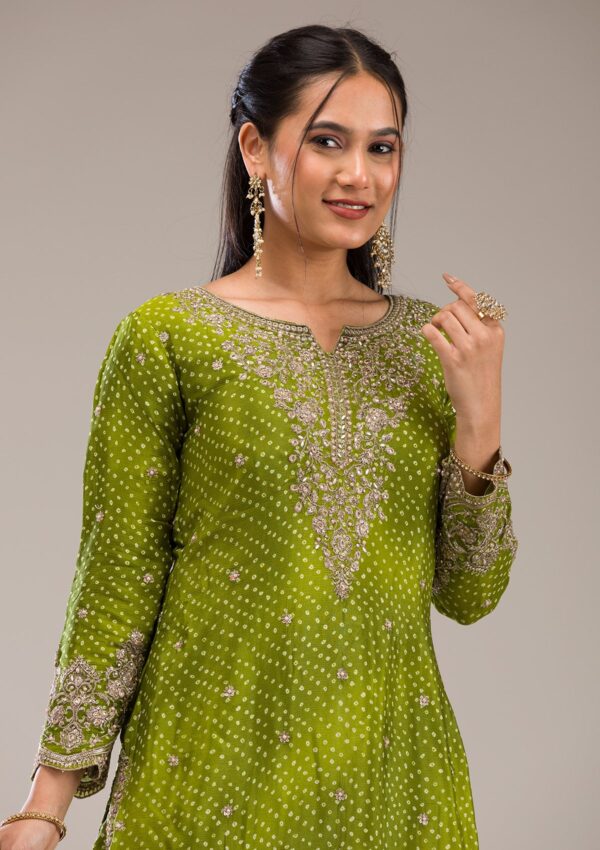 Mehendi Zariwork Semi Crepe Readymade Salwar Suit - Image 2