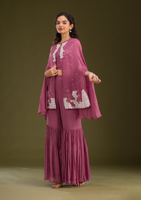 Onion Pink Cutdana Georgette Readymade Salwar Suit - Image 3