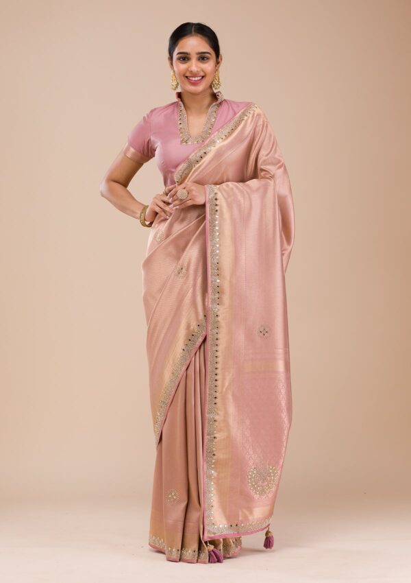 Onion Pink Mirrorwork Silk Saree - Image 2
