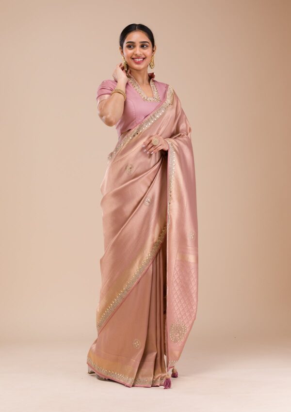 Onion Pink Mirrorwork Silk Saree - Image 4