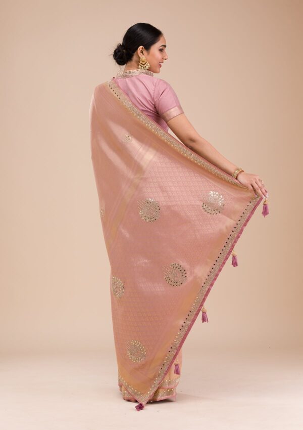Onion Pink Mirrorwork Silk Saree - Image 3