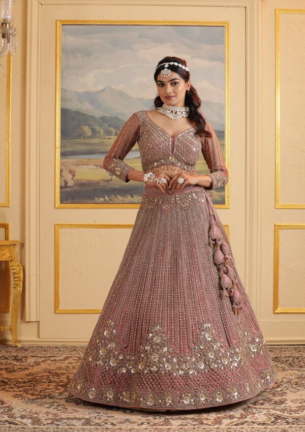 Onion Pink Zariwork Net Readymade Lehenga - Image 4
