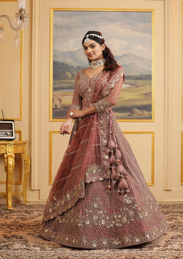 Onion Pink Zariwork Net Readymade Lehenga