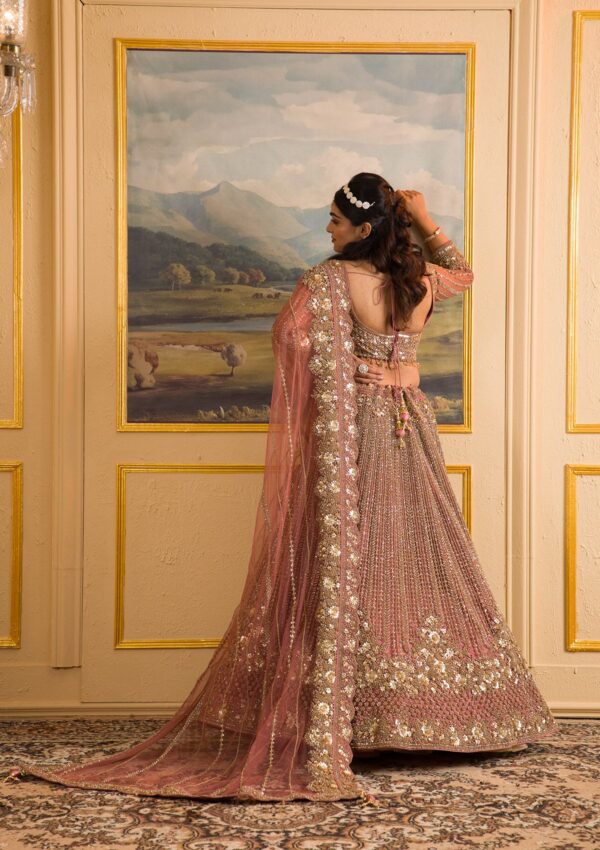 Onion Pink Zariwork Net Readymade Lehenga - Image 3