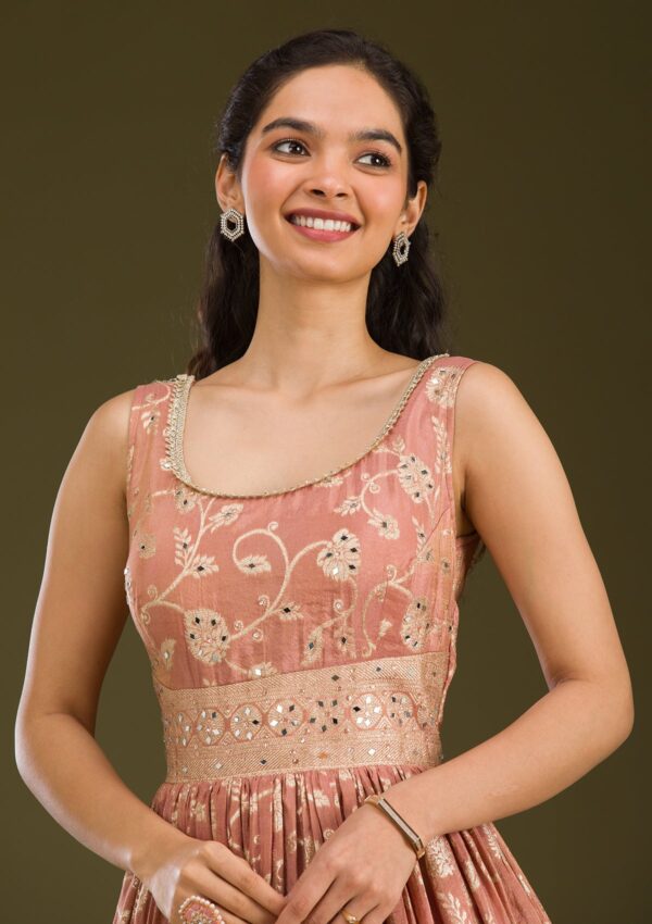 Onion Pink Zariwork Tissue Readymade Salwar Suit - Image 3