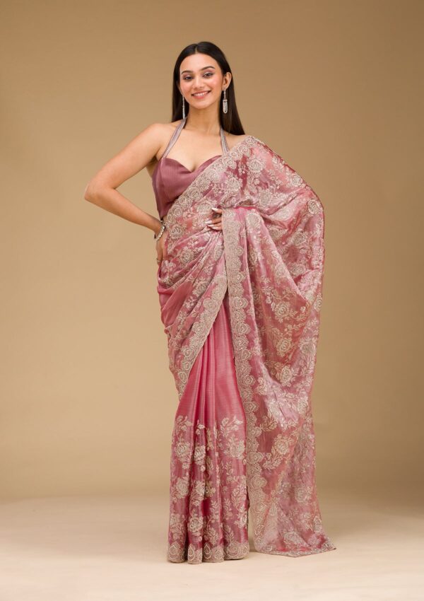 Onion Pink Zariwork Tissue Saree