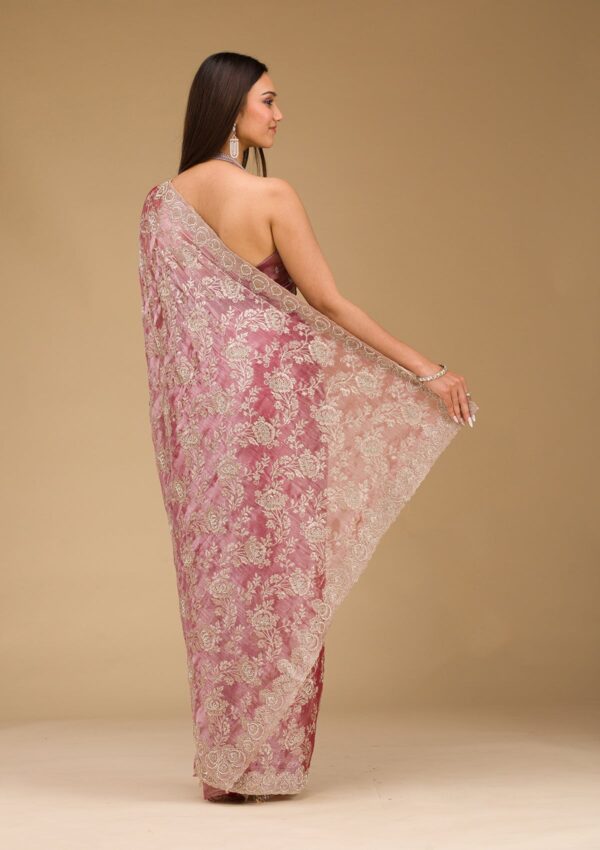 Onion Pink Zariwork Tissue Saree - Image 2