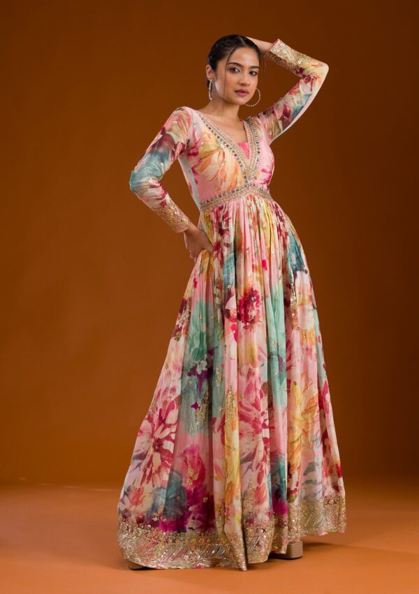 Pink Stonework Semi Crepe Readymade Salwar Suit - Image 3
