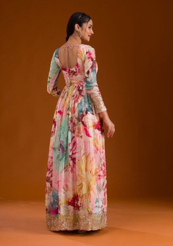 Pink Stonework Semi Crepe Readymade Salwar Suit - Image 2
