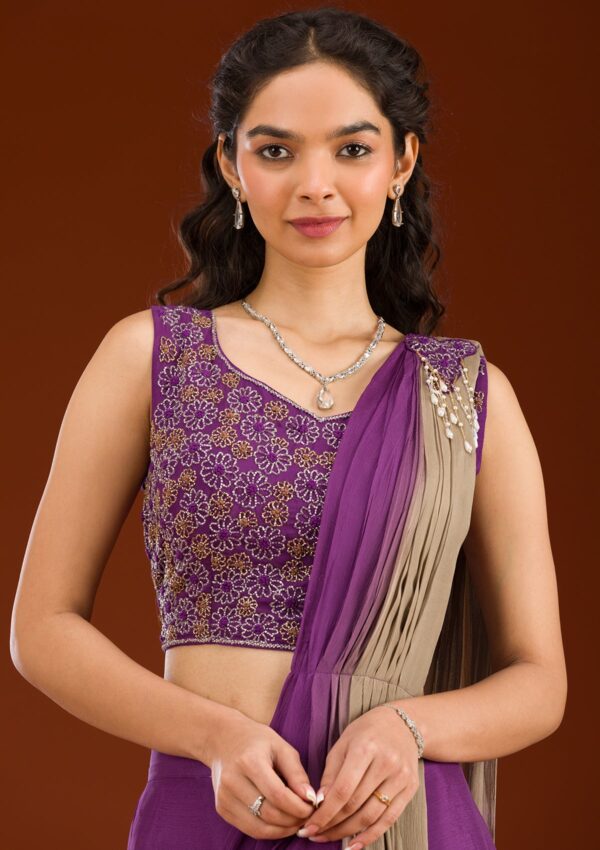 Purple Cutdana Georgette Readymade Salwar Suit - Image 4