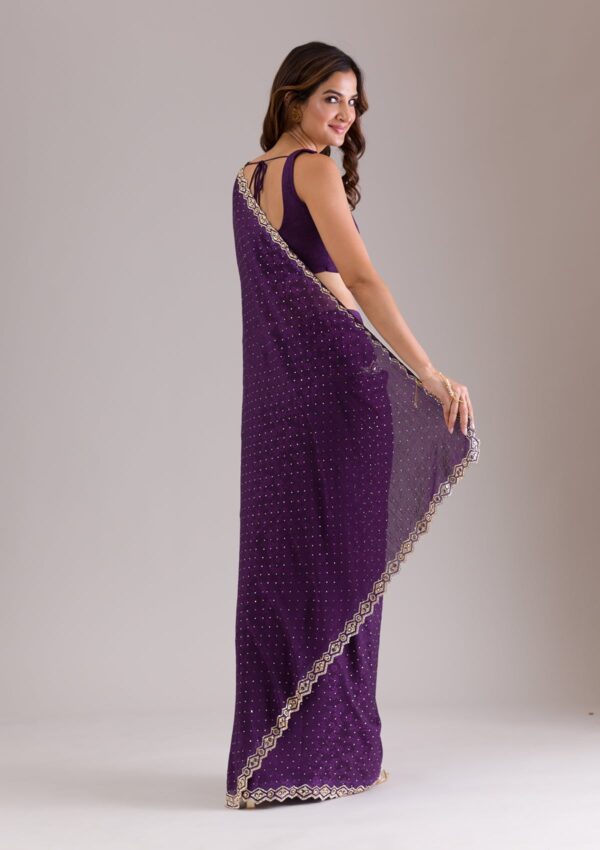 Purple Stonework Semi Crepe Saree - Image 4