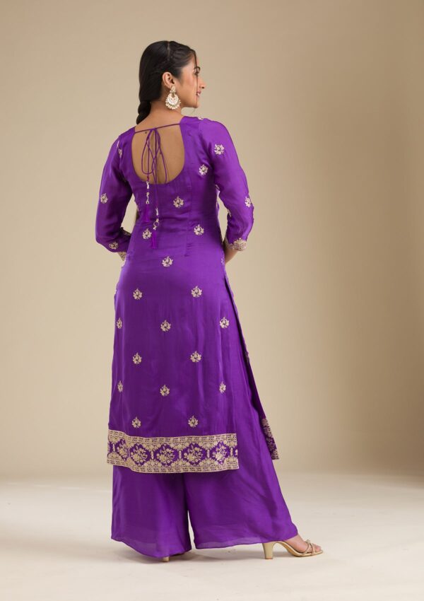 Purple Zariwork Semi Crepe Readymade Salwar Suit - Image 2