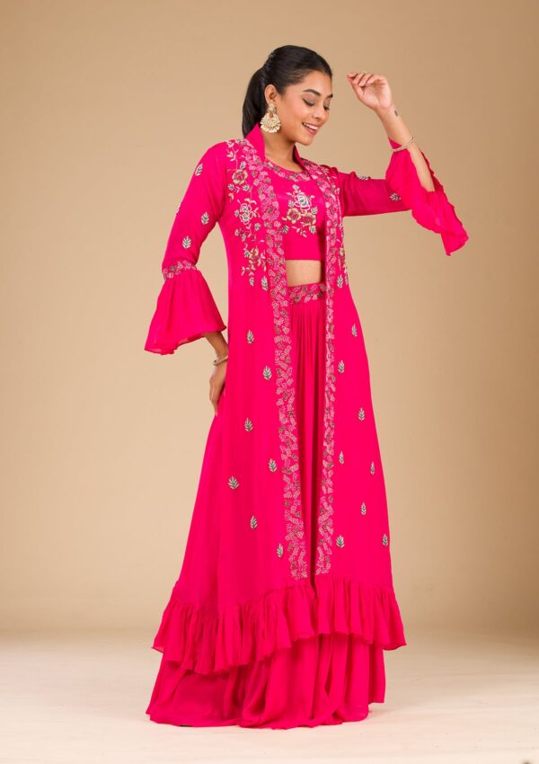 Rani Pink Cutdana Georgette Readymade Salwar Suit - Image 4