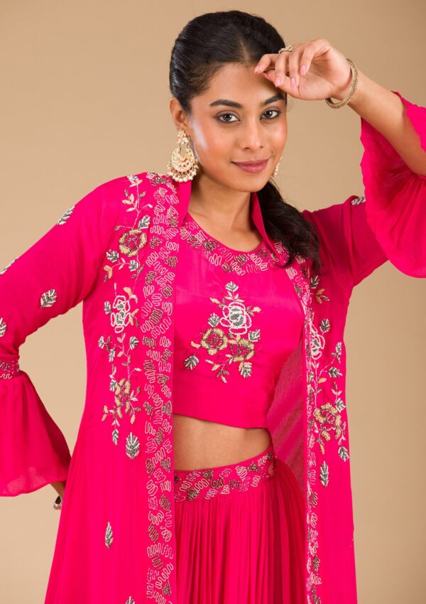 Rani Pink Cutdana Georgette Readymade Salwar Suit - Image 3