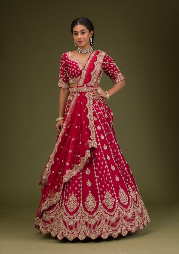 Rani Pink Zardosi Raw Silk Readymade Lehenga