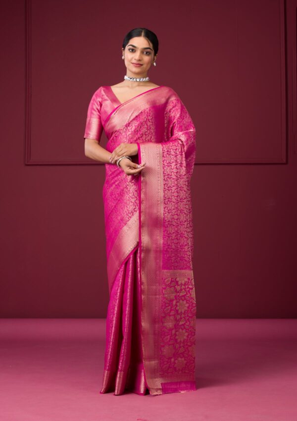 Rani Pink Zariwork Art Silk Saree - Image 2
