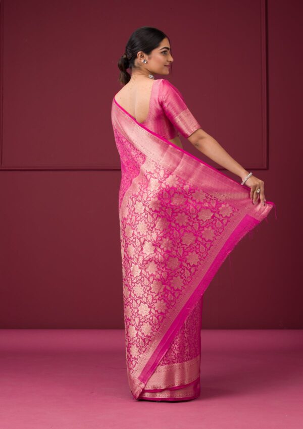 Rani Pink Zariwork Art Silk Saree - Image 3