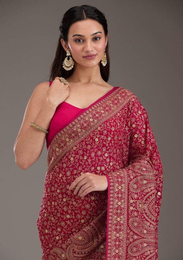 Rani Pink Zariwork Georgette Saree