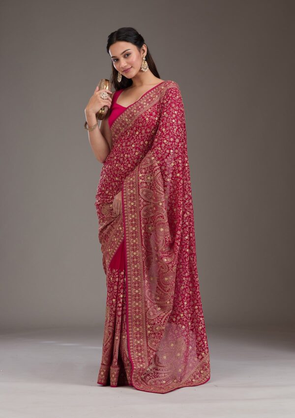 Rani Pink Zariwork Georgette Saree - Image 2