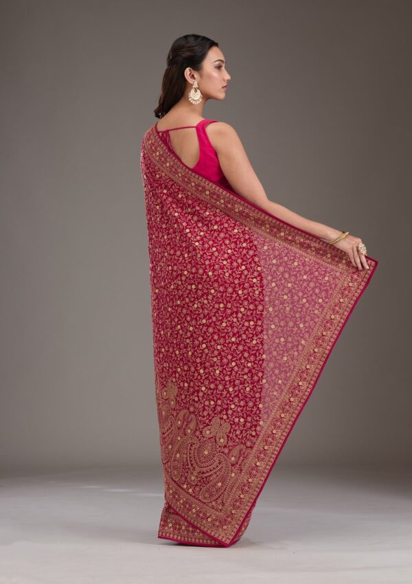 Rani Pink Zariwork Georgette Saree - Image 3