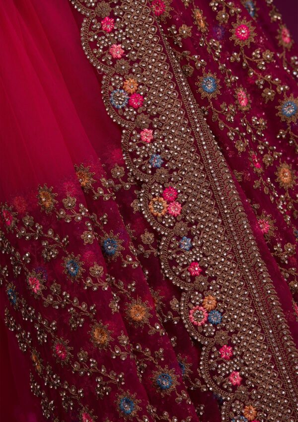 Rani Pink Zariwork Net Saree - Image 3