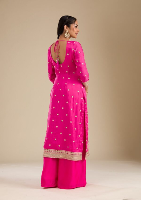 Rani Pink Zariwork Semi Crepe Readymade Salwar Suit - Image 2