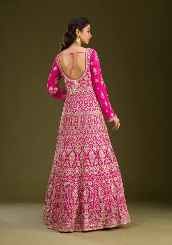 Rani Pink Zariwork Semi Crepe Readymade Salwar Suit - Image 2