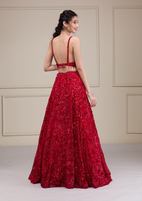 Red Cutdana Net Readymade Lehenga - Image 3
