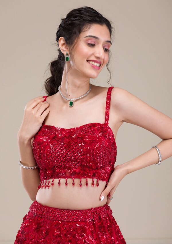 Red Cutdana Net Readymade Lehenga - Image 2