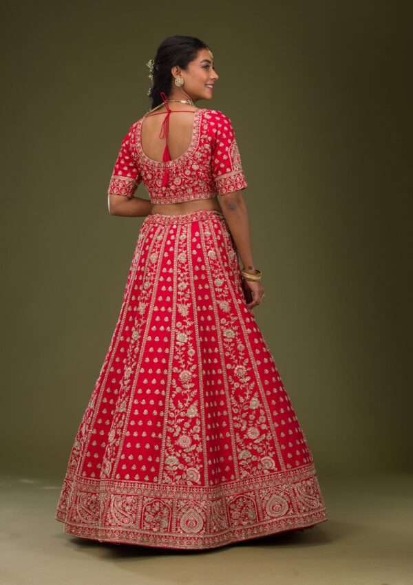 Red Zardosi Raw Silk Readymade Lehenga - Image 3