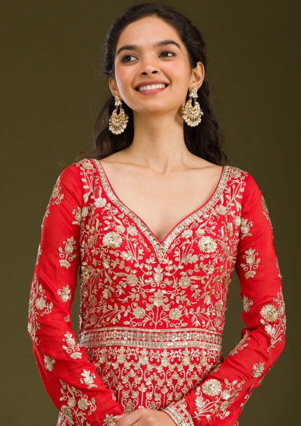 Rust Zariwork Semi Crepe Readymade Salwar Suit - Image 2