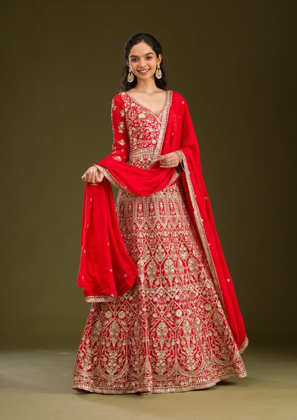 Rust Zariwork Semi Crepe Readymade Salwar Suit