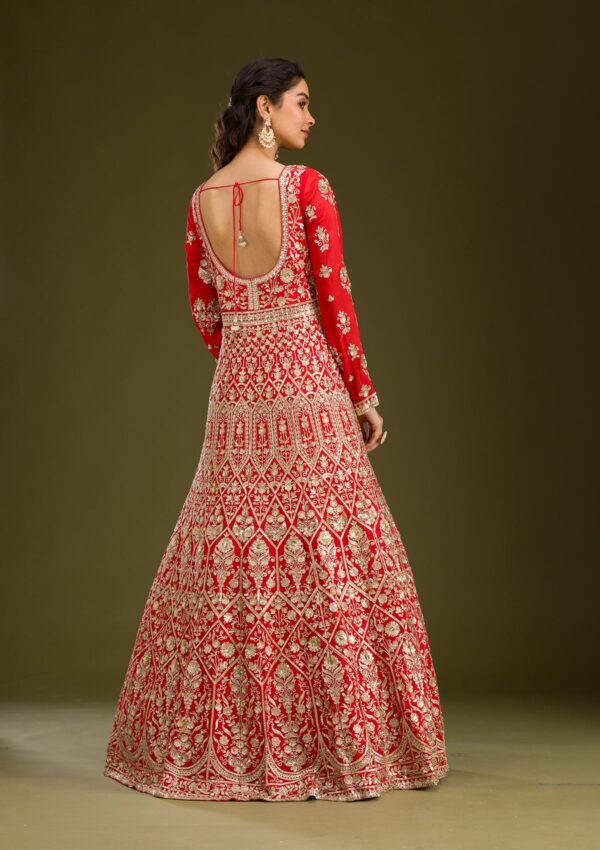 Rust Zariwork Semi Crepe Readymade Salwar Suit - Image 3